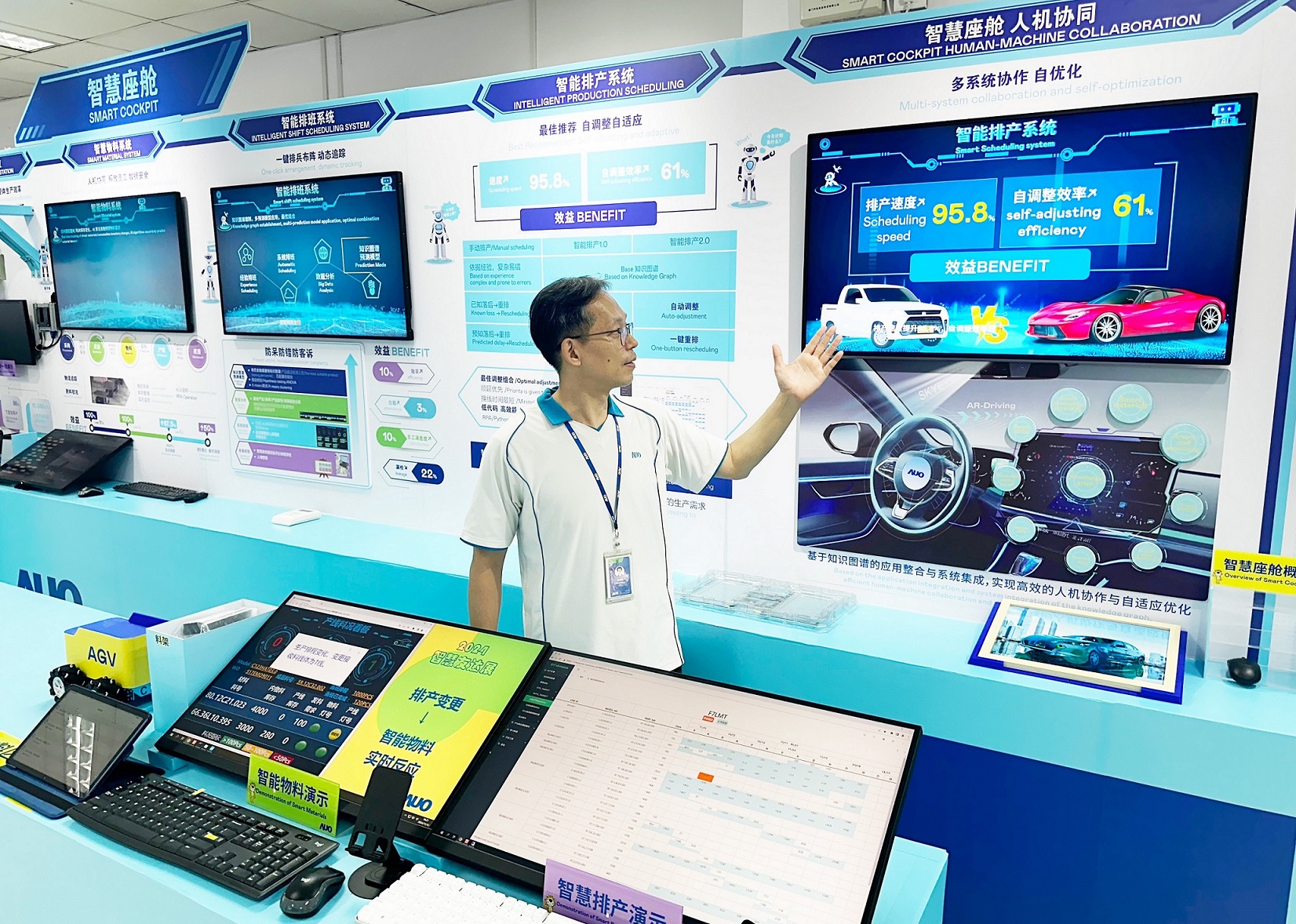 友達廈門將5G+ABC技術串聯生產管理全流程，打通研發、採購、生管、製程、設備、品質等產品全生命週期製造流程，完成數位化設計、智慧供應鏈、智慧座艙、全流程設備管理、資料驅動優化、智慧線上檢測、智慧品管等自我調整生產模式升級